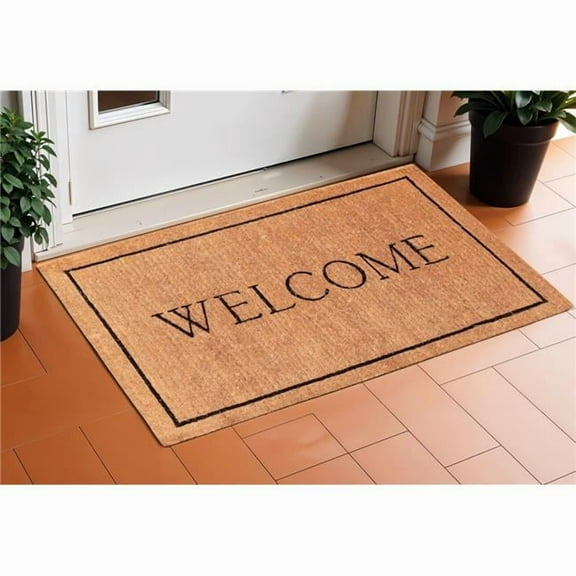 HomeRoots 632515 18 x 30 in. Natural & Black Coir Welcome Outdoor Door Mat