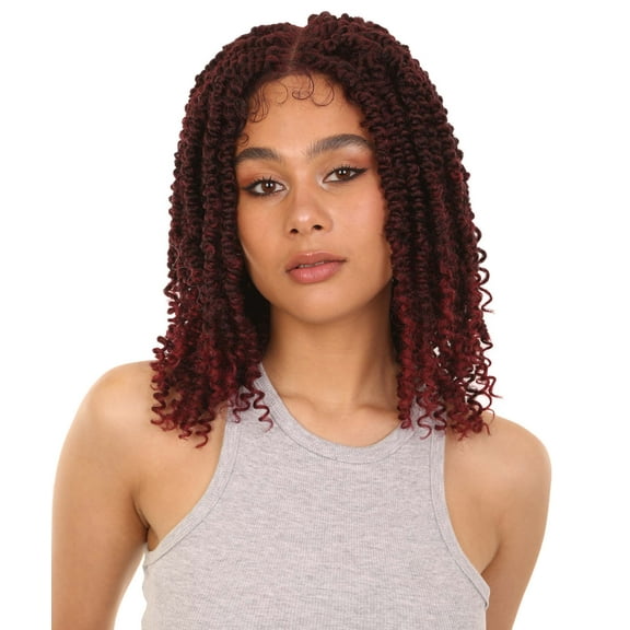 LUXLUXE Adeline 16-inches Passion Twist 4"×5" HD Lace Wig, Heat Resistant Fiber, ( Burgundy)