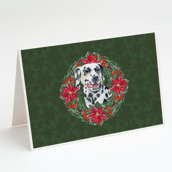 Dalmatian Poinsetta Wreath Greeting Cards and Envelopes Pack of 8