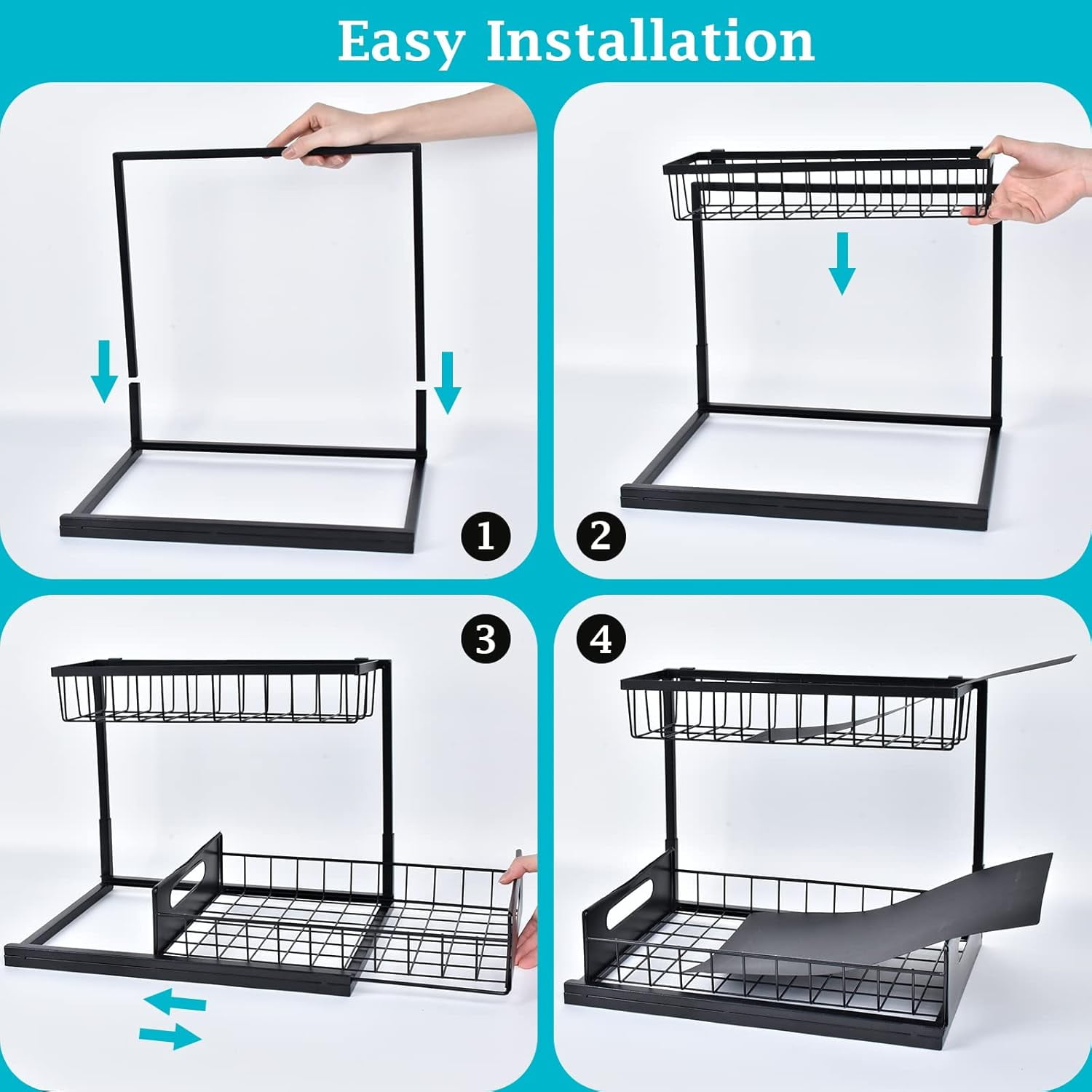 2 Pack Under Sink Organizer and Storage, Pull Out Cabinet Organizer Slide Out Sink Shelf Cabinet Storage Shelves, Under Sink Storage for Kitchen Bathroom Cabinet