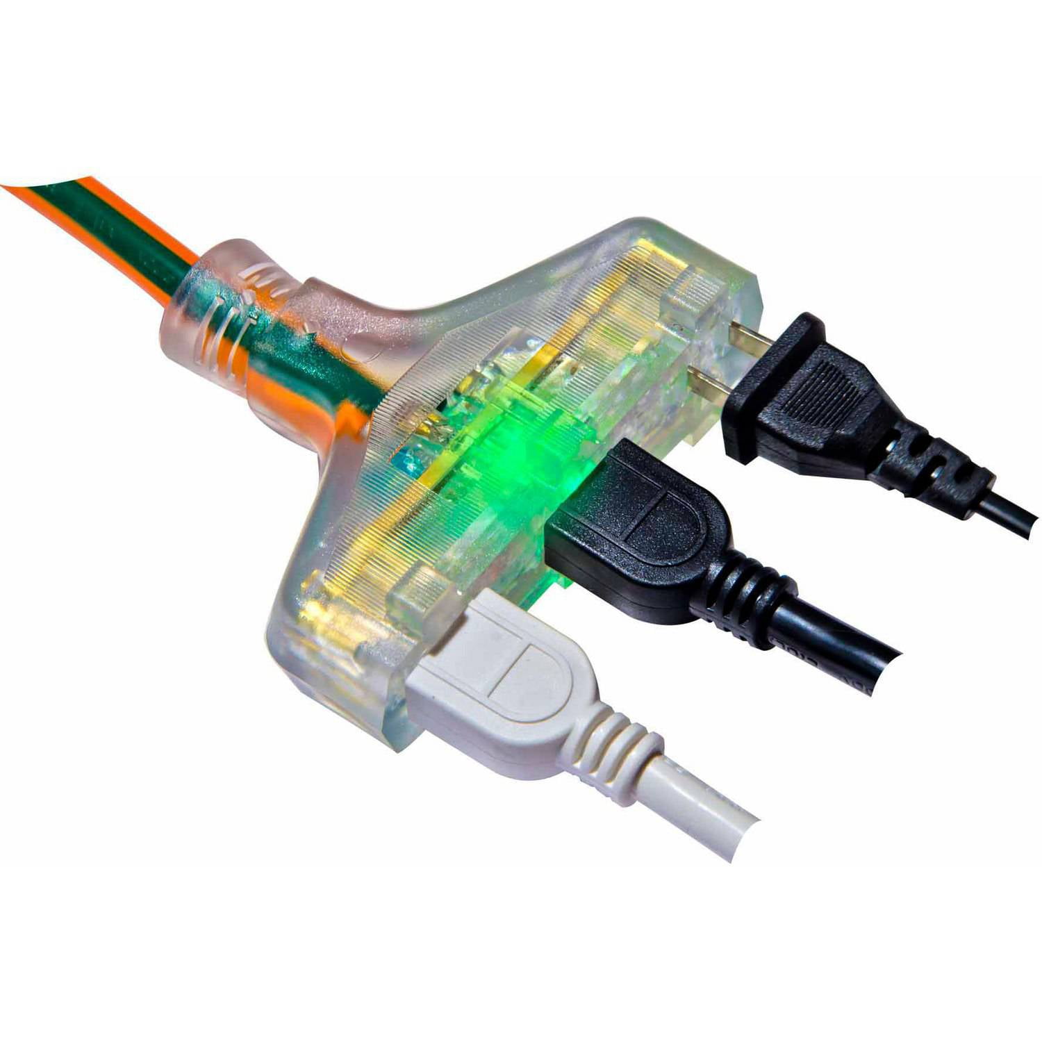 GoGreen Power 14/3 Heavy Duty 50 ft SJTW 3-Outlet Extension Cord with Lighted End