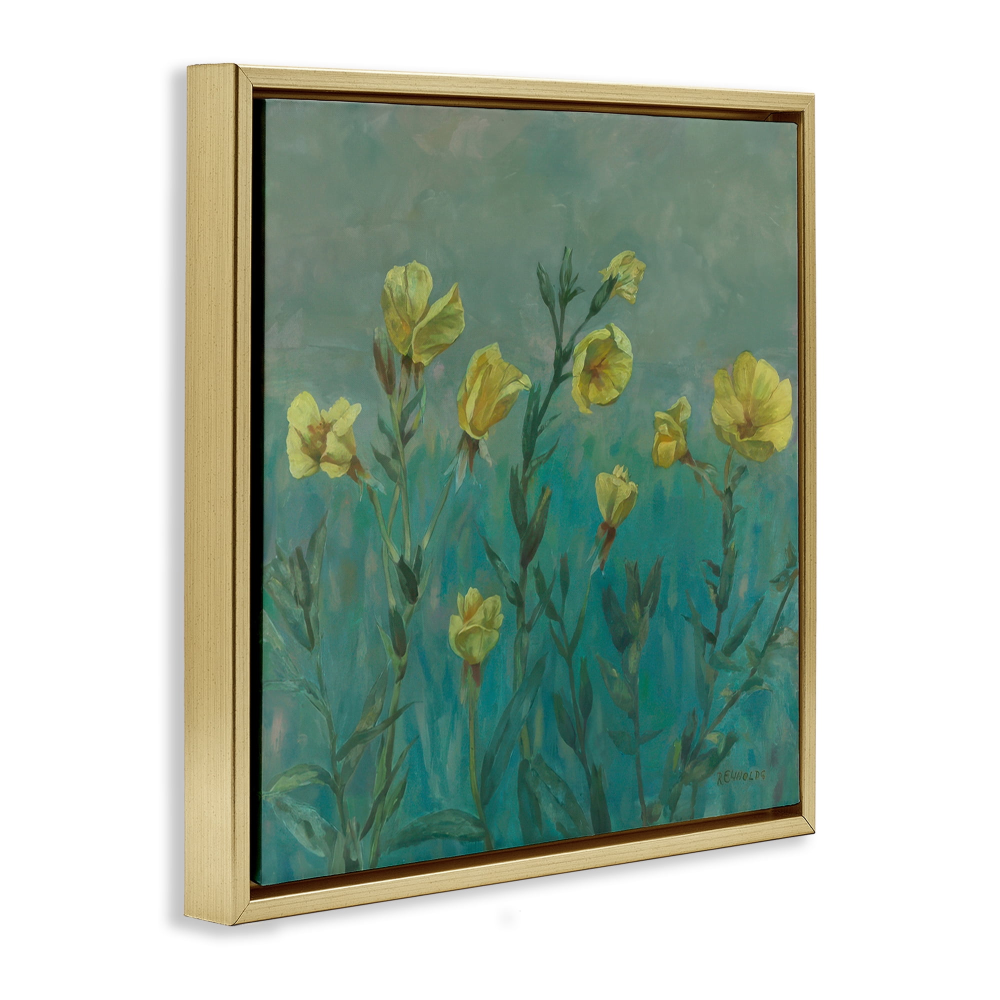 Stupell Industries Floral Buttercup Meadow Landscape & Nature Painting Gold Floater Framed Canvas Art Print Wall Art, 25 x 25