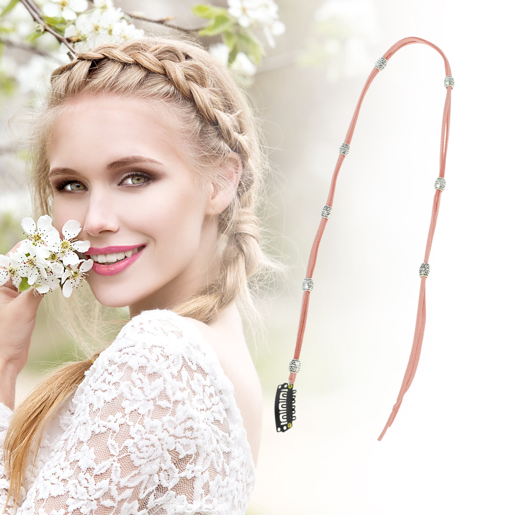 Unique Bargains Elegant Eight Beads Braided Hair Chain 1Pc Light Orange