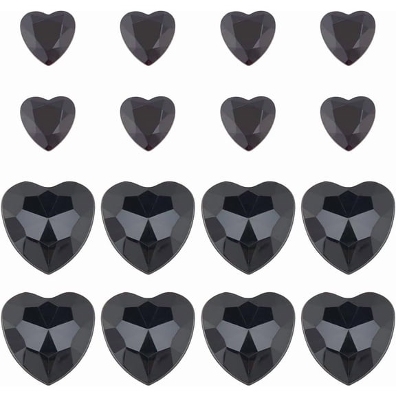200pcs 2 Sizes Black Heart Rhinestone Flat Back Faceted Acrylic Rhinestones Flatback Plastic Gems Costume Jewels Embellishments for Jewelry Making Sewing DIY Crafts Home Wedding Decoration