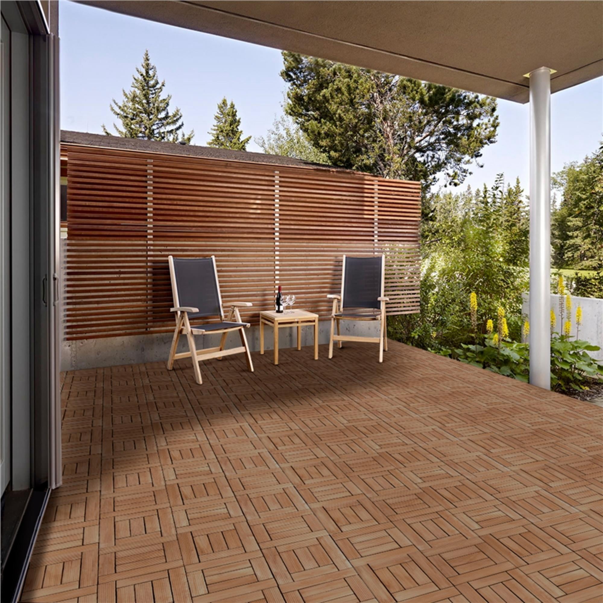 Renwick 12” x 12” Interlocking Wood Flooring Tiles for Deck, Pack of 27, Brown