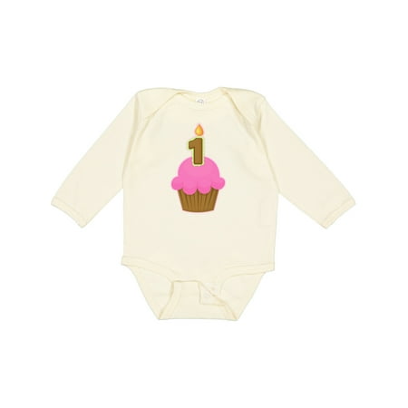 

Inktastic Pink 1st Birthday Cupcake Gift Baby Girl Long Sleeve Bodysuit
