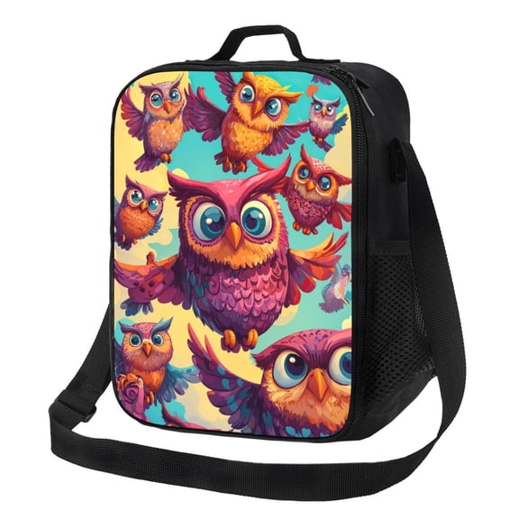 Cartoon Owl Lunch Bag Reusable Lunch Box Insulated Tote Bag with Adjustable Shoulder Strap