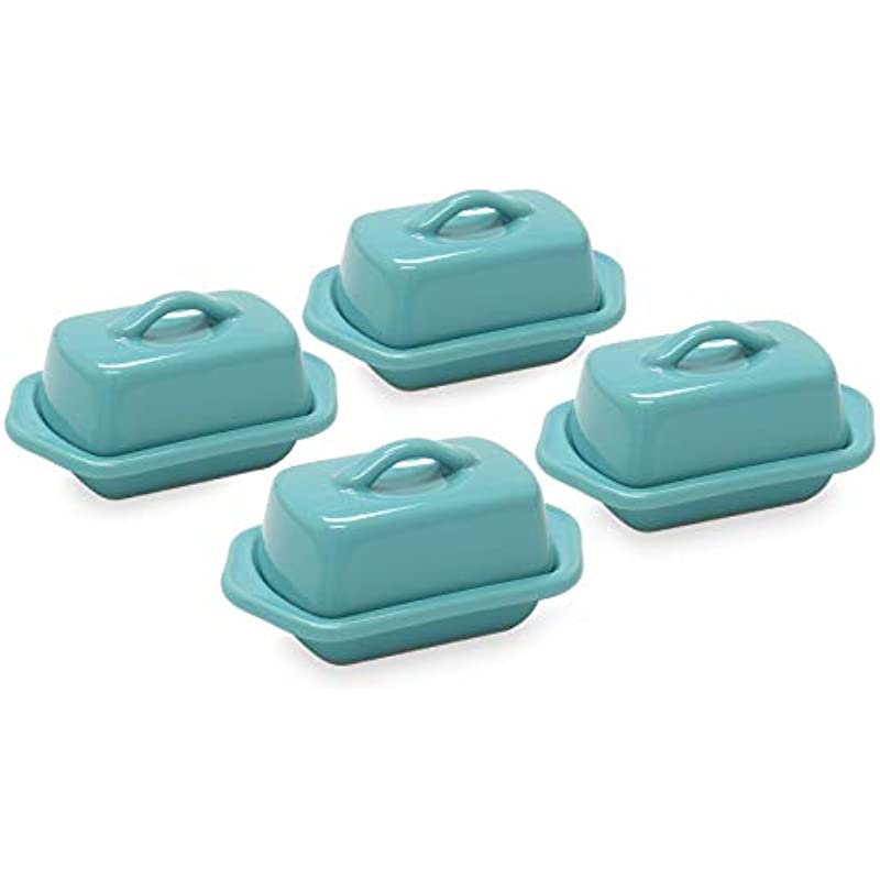 Chantal Ceramic Mini Butter Dish, Set of 4, 5 inch, Aqua