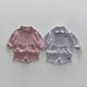 thumbnail image 3 of Conjunto de sudaderas con capucha coreanas para bebés, sudadera y pantalones cortos, 2 uds., para niños y niñas de 0 a 5 años, ropa de gofres para niños de primavera y otoño, 3 of 6