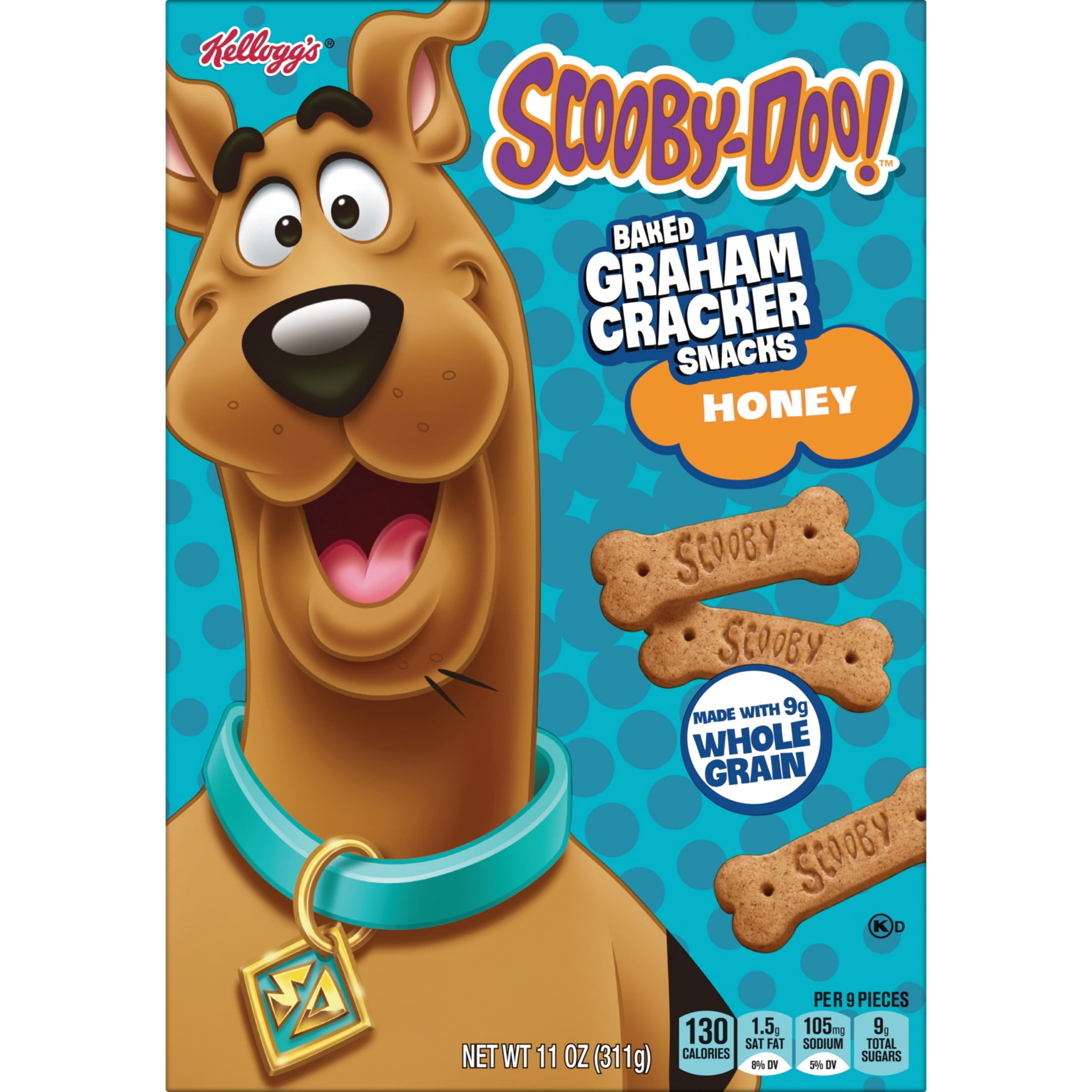 (6 pack) Kellogg's SCOOBY-DOO! Honey Baked Graham Cracker Snacks, Lunch Box Snacks, 11 oz