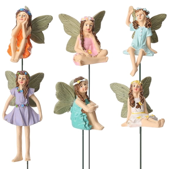Fairy Garden Accessories Outdoor Indoor, 6 Pack Miniature Fairies Figurines Fairy Garden Decor for Pot Plants, Mini Garden Lawn Decorations