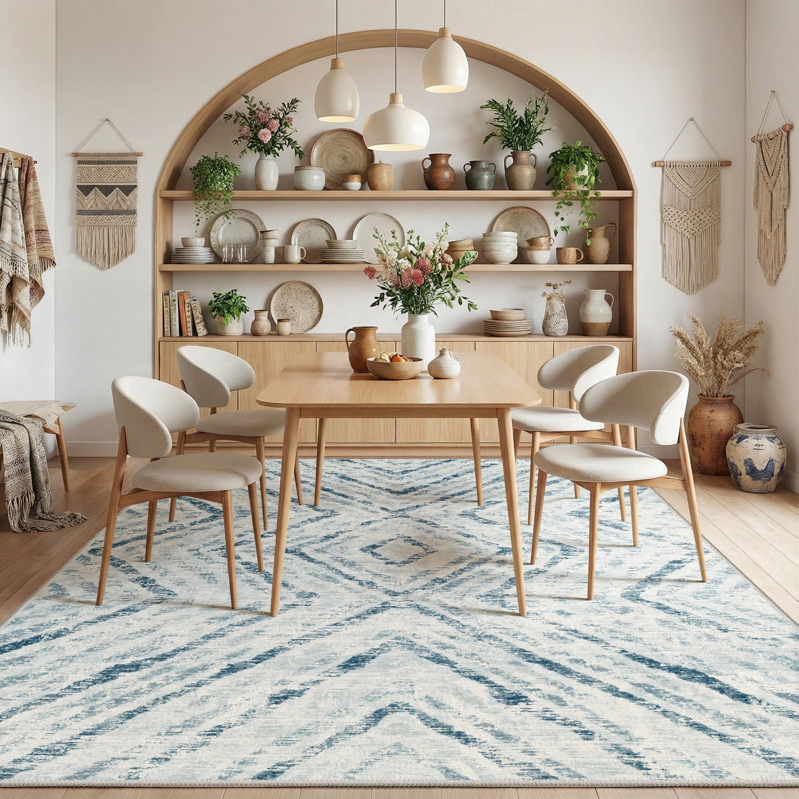 CHITOOMA 5'x7' Area Rugs for Living Room, Washable Boho Moroccan Rug Soft Vintage Distressed Geometric Tribal Area Rug for Bedroom Dining Room Office with Non-Slip Backing, Stain Resistant Non-Shed