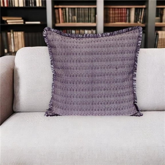 HomeRoots 529247 24 in. Purple & White Cotton Throw Pillow with Fringe