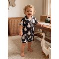thumbnail image 5 of Cjfdfy Toddler Baby Girls Halloween Satin Pajamas Set Ghost Goose Print Short Sleeve Button Tops And Pants Set Kids Cute Halloween Holiday Fall Winter Sleepwear 1-10Y, 5 of 9