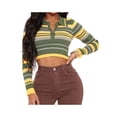 thumbnail image 2 of Qiylii Ladies Knitted Crop Tops, Stripe Lapel Long Sleeve T-shirt,S-L, 2 of 4