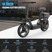 Electric Scooter with Seat, Peak 1200W, 25 MPH and 45 Miles, 14 Tire,48V 16.5AH 500Wh Battery Dual Shock Absorbing Scooter with Basket Box,E Scooter for Adults Commuter & Urban Travel