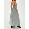 thumbnail image 3 of Women Striped Strapless Sleeveless Flowy Summer Casual Tube Maxi Long Dress with Pockets Grey S, 3 of 4