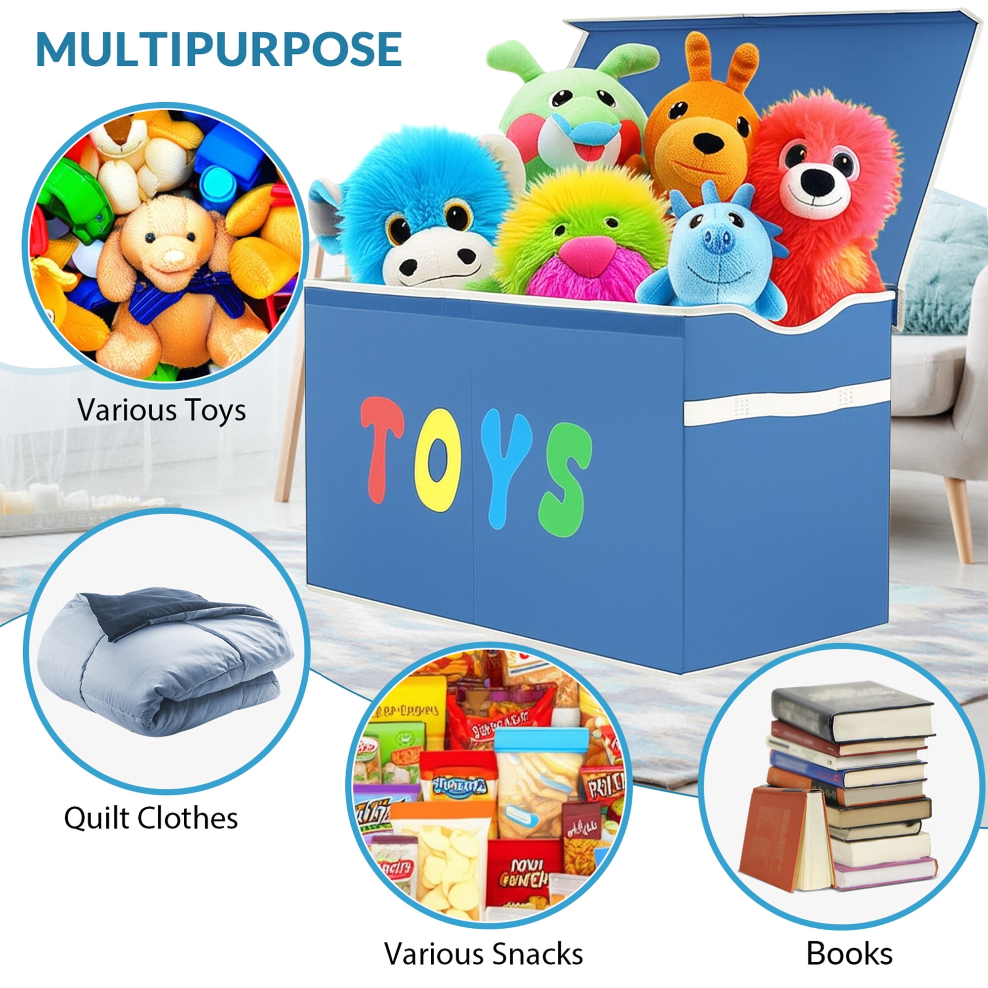 VICTORICH Extra Large Child Collapsible Toy Storage Fabric 32 gal Kids Room Toy Chest, Blue