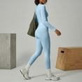 thumbnail image 4 of Women's 2 Piece Yoga Sets Quick-Dry Gym Workout Tracksuit High Waist Running Leggings & Long Sleeve Top Outfits Light Blue XS, 4 of 6
