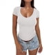 thumbnail image 1 of Camiseta Ajustada de Corta para Mujer, Cuello en V Básico, Ajustada, , Talla XS, 1 of 8