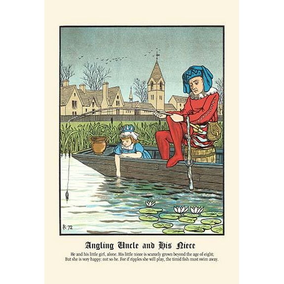 Angling Uncle and His Niece-Fine Art Canvas Print (20" x 30")