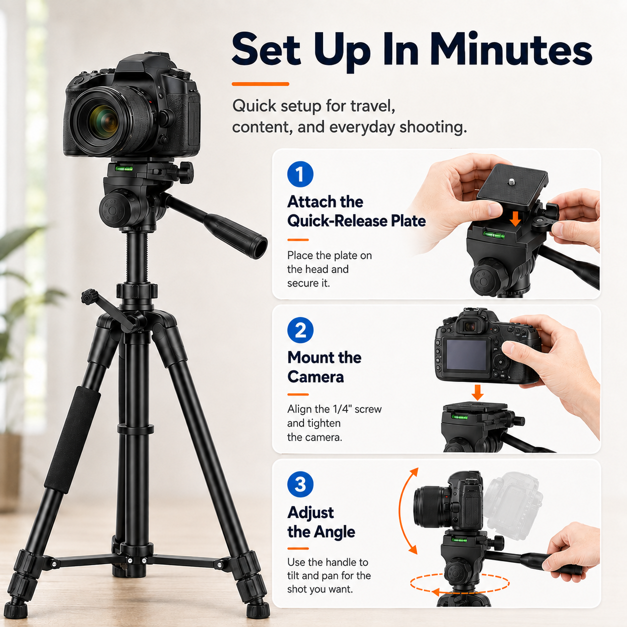 ETEPEHI 67" Camera Tripod with Phone Mount photo 7