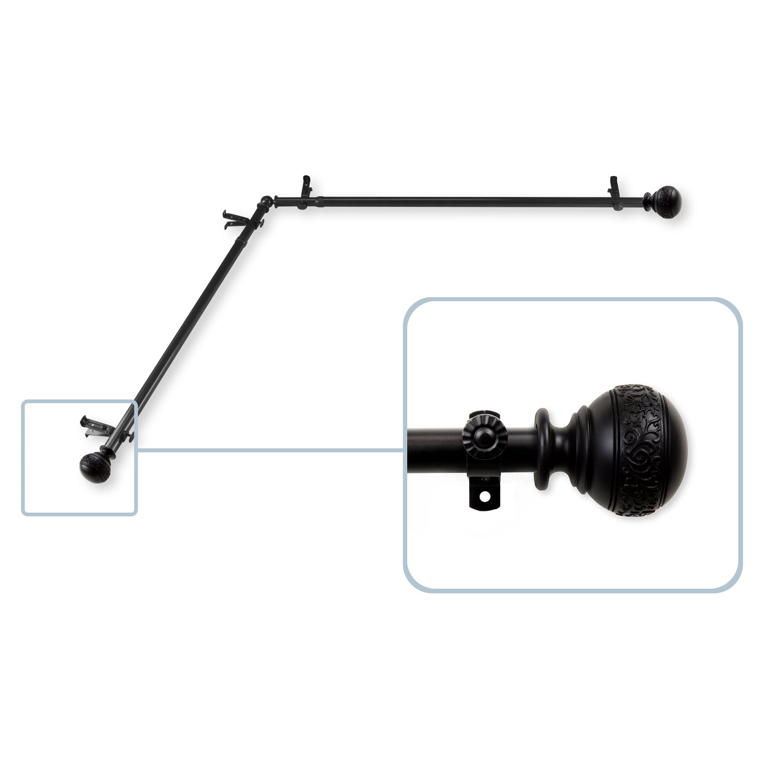 Lucid Corner Window Curtain Rod 13/16 inch dia. 48-84" - Black