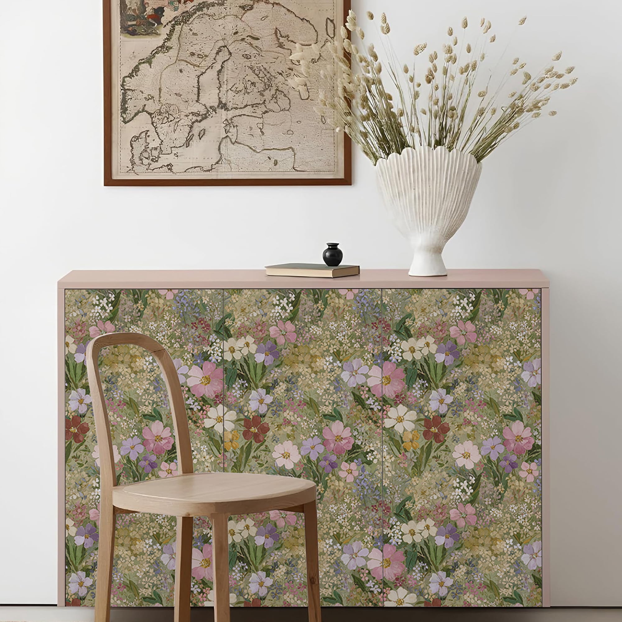 Abyssaly floral Wallpaper, 17.3" x 393.7" Peel and Stick Wallpaper Art Self-Adhesive Removable Contact Paper for Cabinets, Home Decoration, Wall Covering, Antique Furniture Renovation