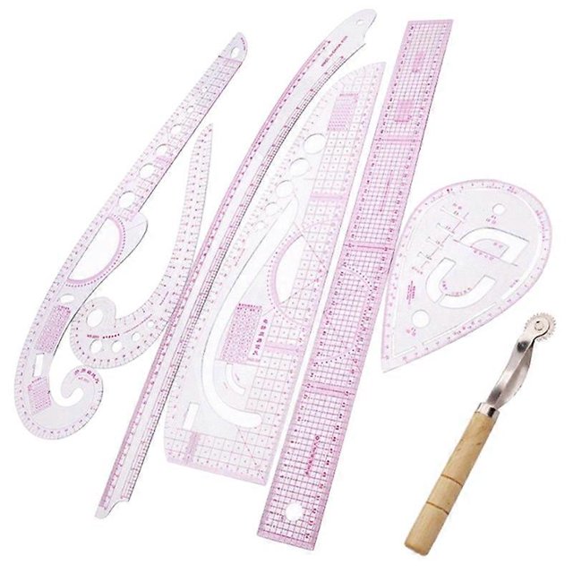 7Pcs/Set Ruler Tailor Measuring Kit Clear Sewing Drawing Ruler Yardstick Sleeve Arm French Curve Set Cutting Ruler Paddle Wheel