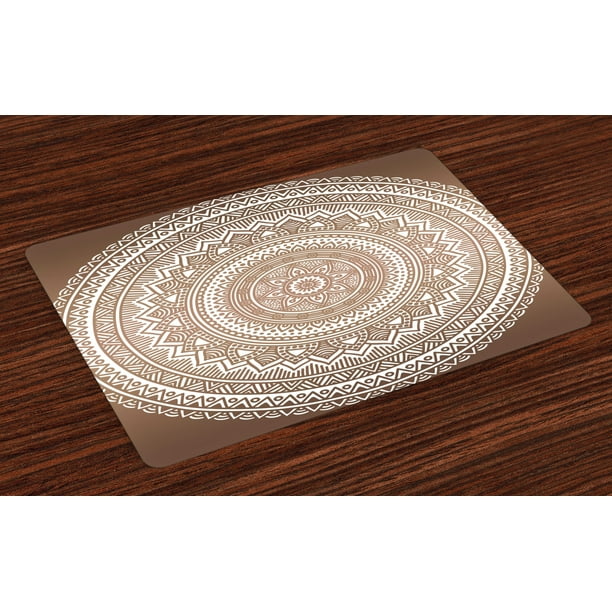 Brown Placemats Set of 4 Mandala Pattern and Ombre Detailed Round