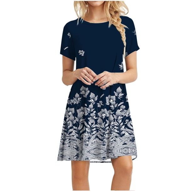 Vestido suelto casual de manga corta con estampado floral y estampado de girasol para mujer Pompotops ghjkhdj10737