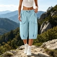 thumbnail image 3 of Bloomae Womens Hiking Capri Pants Lightweight Quick Dry Casual Fall Adjustable Drawstring Elastic Waist Baggy Ruched Hem Cropped Trousers with Pockets, 3 of 7