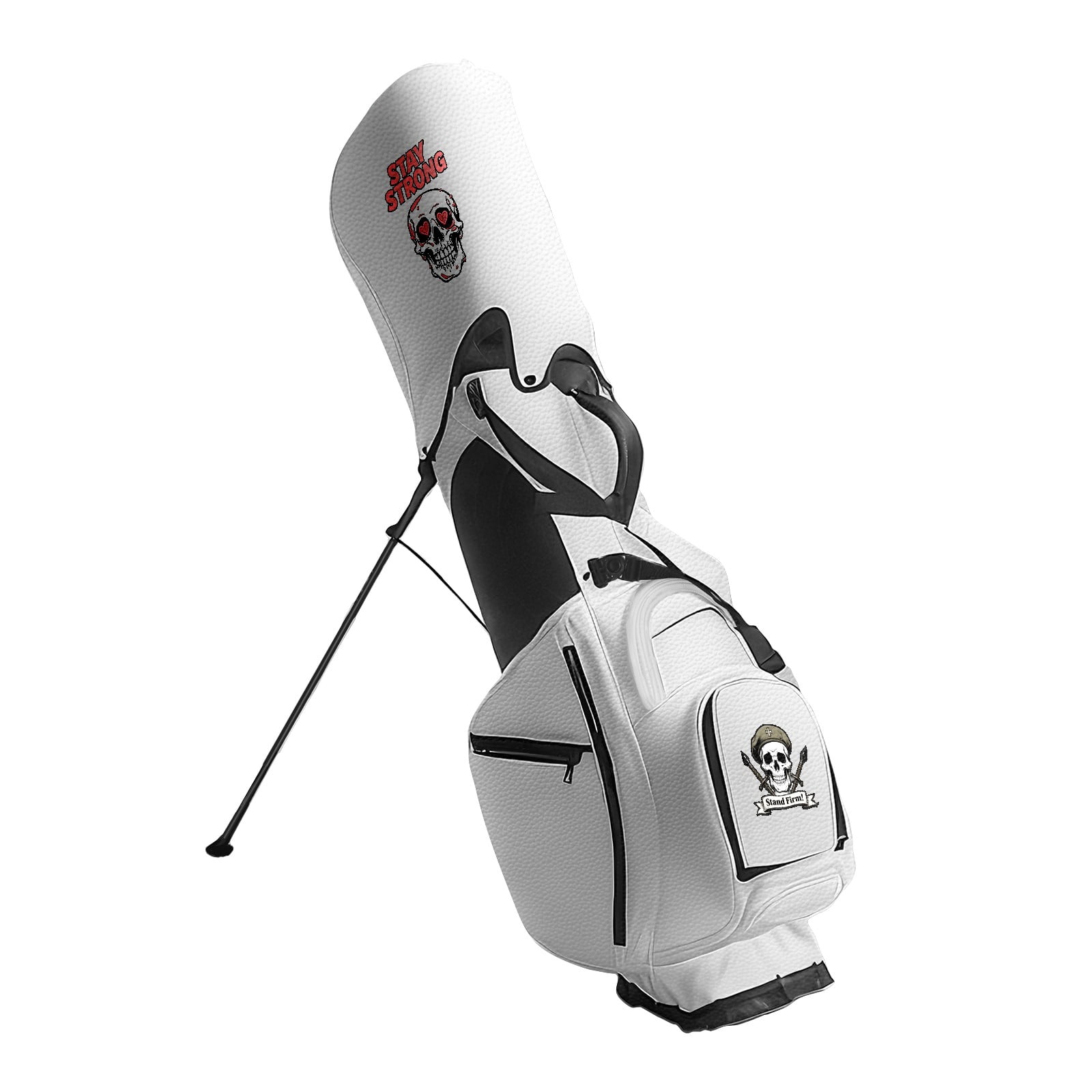Black White Waterproof Durable Leather Golf Stand Bag 14 Ways Divider Large Capacity & Adjustable Shoulder Straps Golf Club Bag for Men and Women Blue And Red Skull