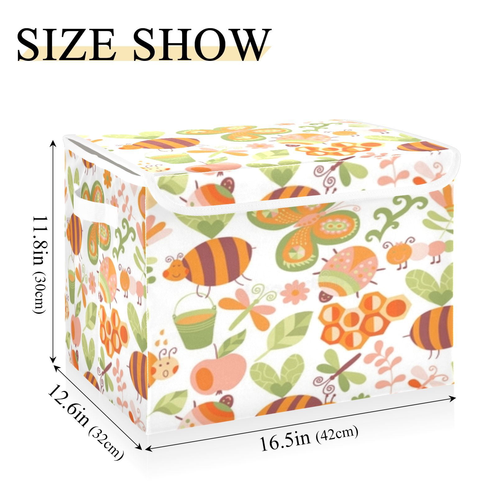 Cute garden insect pattern(2) Foldable Kids Toy Chest with Flip-Top Lid, Collapsible Fabric Toy Storage Organizer/Bin/Box/Basket/Trunk for Toddler