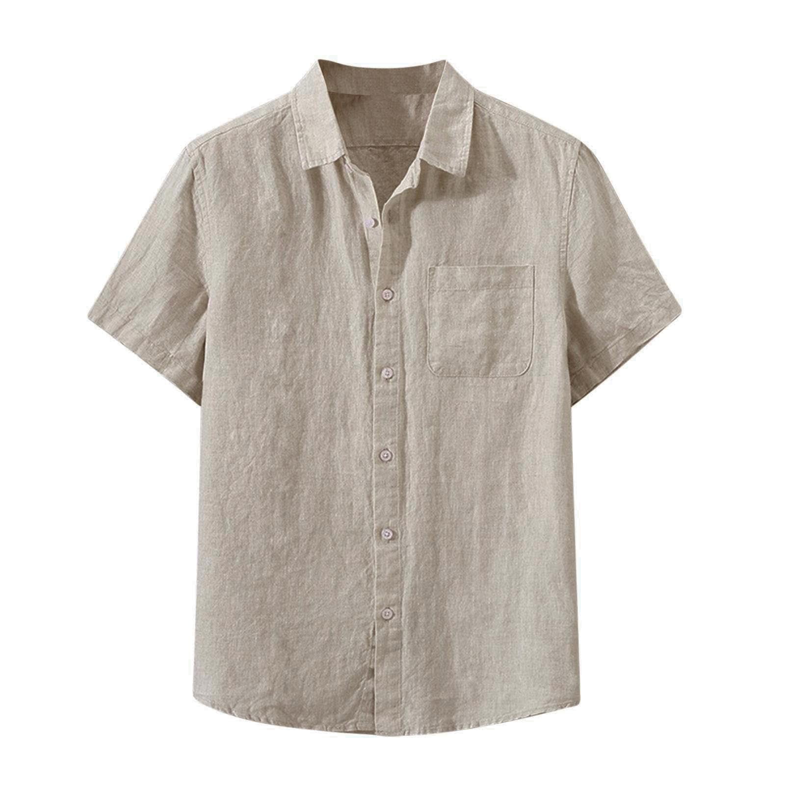 Men's Casual Linen-Look Striped Shirt - Band Collar, Long Sleeve, Button-Down With Pockets, Brown - View #13