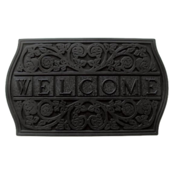 Geo Crafts G307 18 x 30 in. Scroll Sculpted Welcome Oval Ends Doormat, Black - Rubber