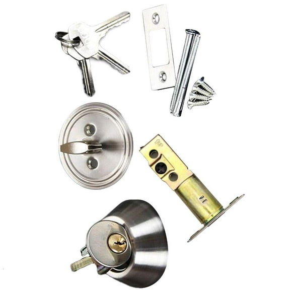 Yammee Front Doorknob with Lock and Key Round Entry Door Handle Stainless Steel Modern Entrance Locksets for Bedroom Office