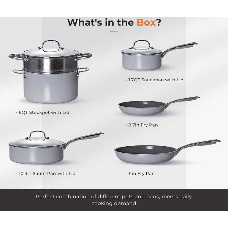 ZXNYH 13pcs Cookware Set, Steamer Basket, Stockpot with Lid, Saucepan with Lid, Fry Pan, Saute Pan for Daily Cooking, Grey ZXNYH 13pcs Cookware Set, Steamer Basket, Stockpot with Lid, Saucepan with Lid, Fry Pan, Saute Pan for Daily Cooking, Grey