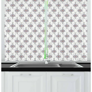 Ambesonne Tattoo Kitchen Curtains, Mandala Arrows Yoga, 55"x39", Lilac Pale Blue Yellow