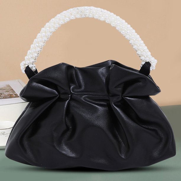 Bolso de mano elegante para mujer, suave, con mango de perla, elegante y elegante bolso de mano para fiesta de cóctel