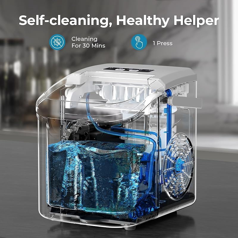 Countertop Ice Maker, 26 lbs/Day ice Production, 2 Sizes, 8 ice Cubes in 6 Minutes - Portable Mini, Energy Efficient, with Basket/Scoop for Home/Party/Travel/Camping/Bar