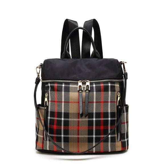 MKF Collection Nishi Plaid Women's Backpack, Functional Designer Bookbag Purse by Mia K - Brown