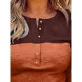 thumbnail image 3 of DYMADE Women Long Sleeve Knit Fabric Crew Neck Stiching Print Pullover Tunic T-Shirt, 3 of 4
