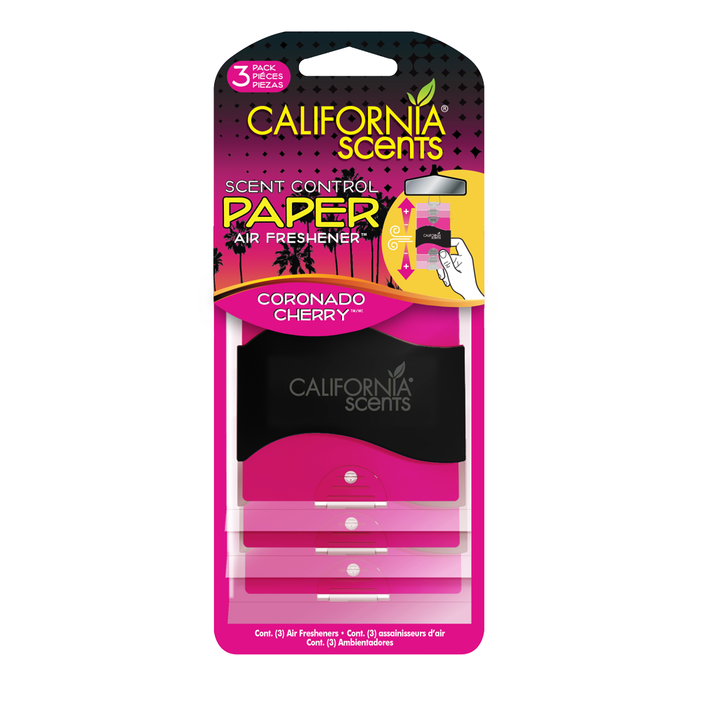 California Scents Car Odor Eliminating Paper, Cherry Scent, 3Pk