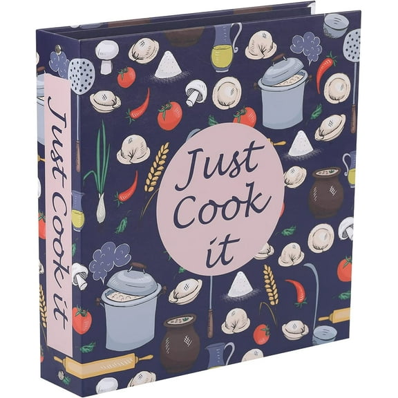 Recipe Binder Kit - 3 Ring Full Page Recipe Book Binder 8.5"x11" with 60 Page Protectors, 12 Dividers and Labels for Family Recipe Organizer, Grain Design