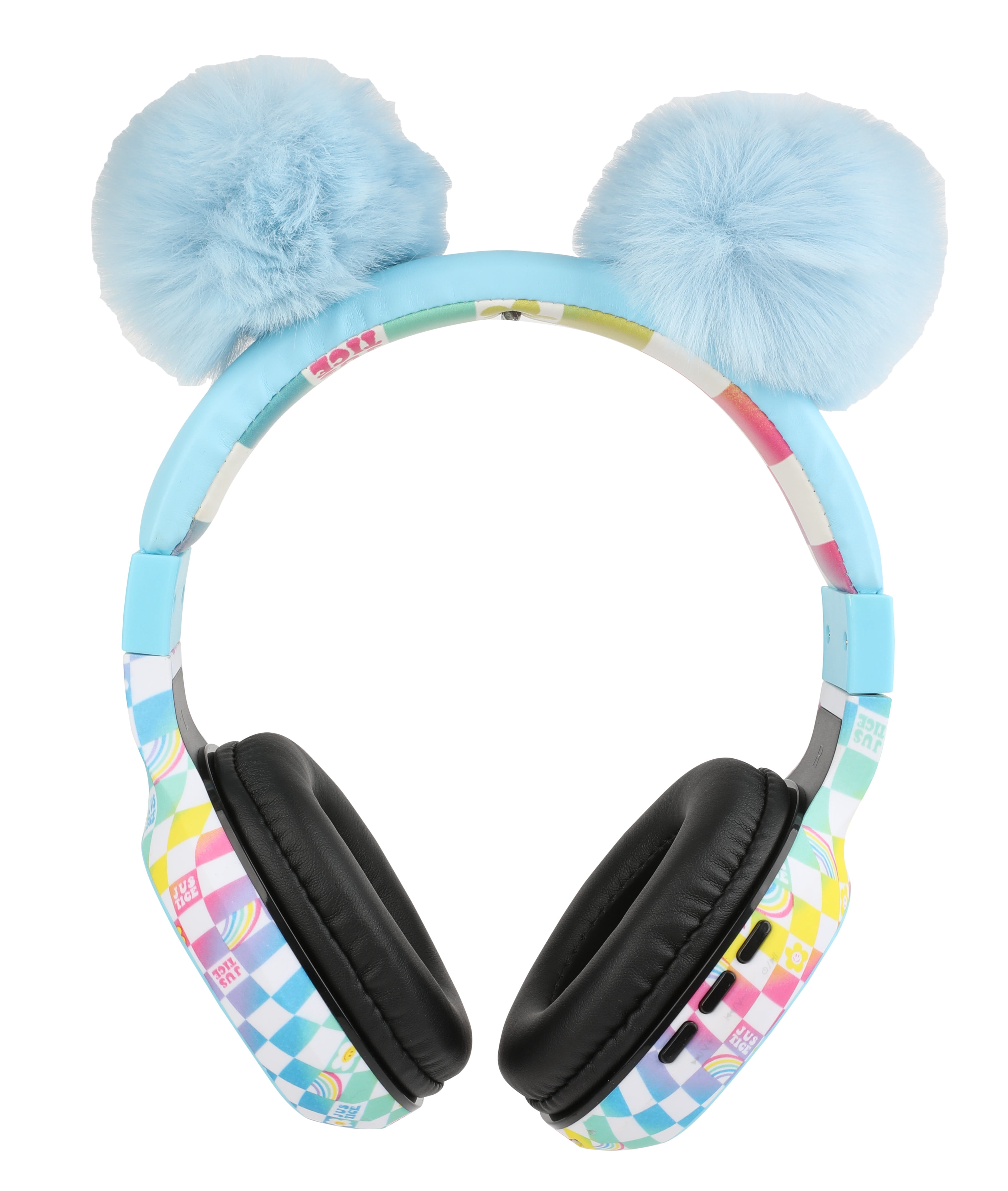 Justice Portable Wireless Bluetooth Headphone with Plush Pom Poms-Blue
