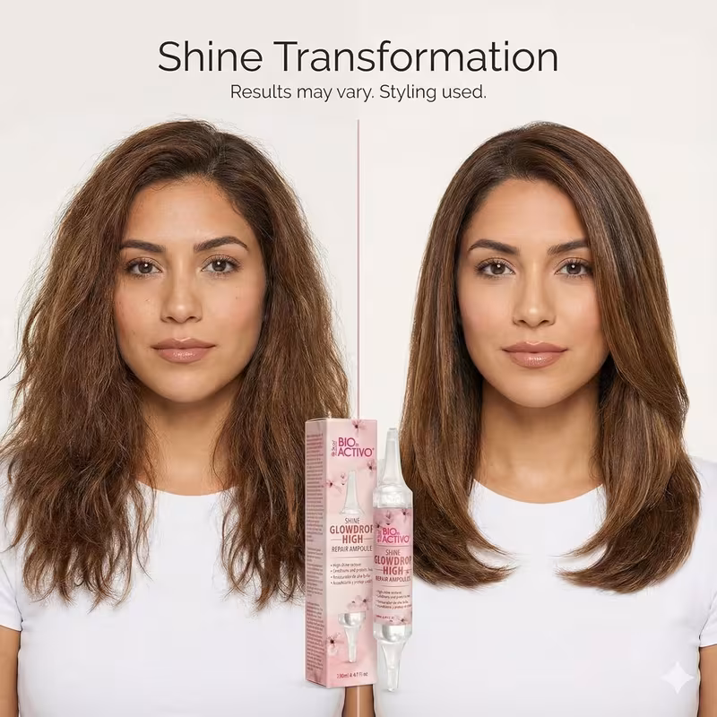 Bio Activo GlowDrop High Shine Hair Conditioner Ampoules – 12 pack Dominican Treatment for Intense Shine & Frizz Control, Leave-In Hair Ampoules