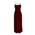 thumbnail image 5 of AKOEE Chiffon Dressy Jumpsuits for Women Elegant Party Casual Sexy Sleeveless Metal Strap Pleated Wide Leg Rompers (L, Wine), 5 of 6