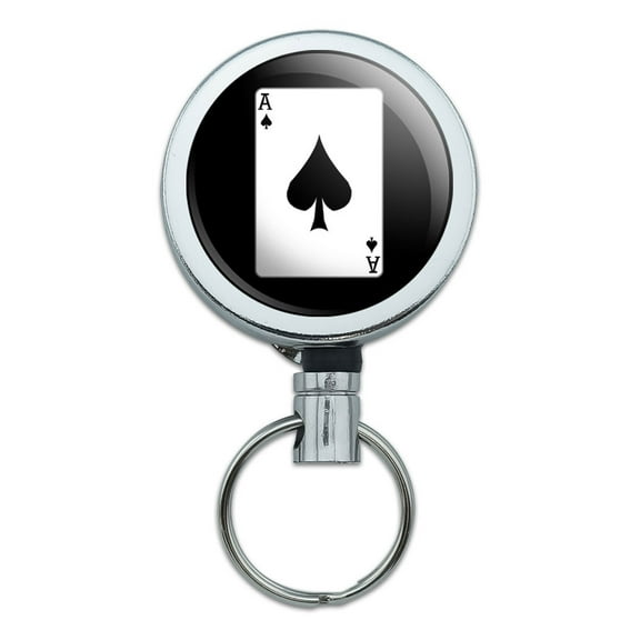 Playing Cards Ace of Spades Retractable Belt Clip Badge Key Holder