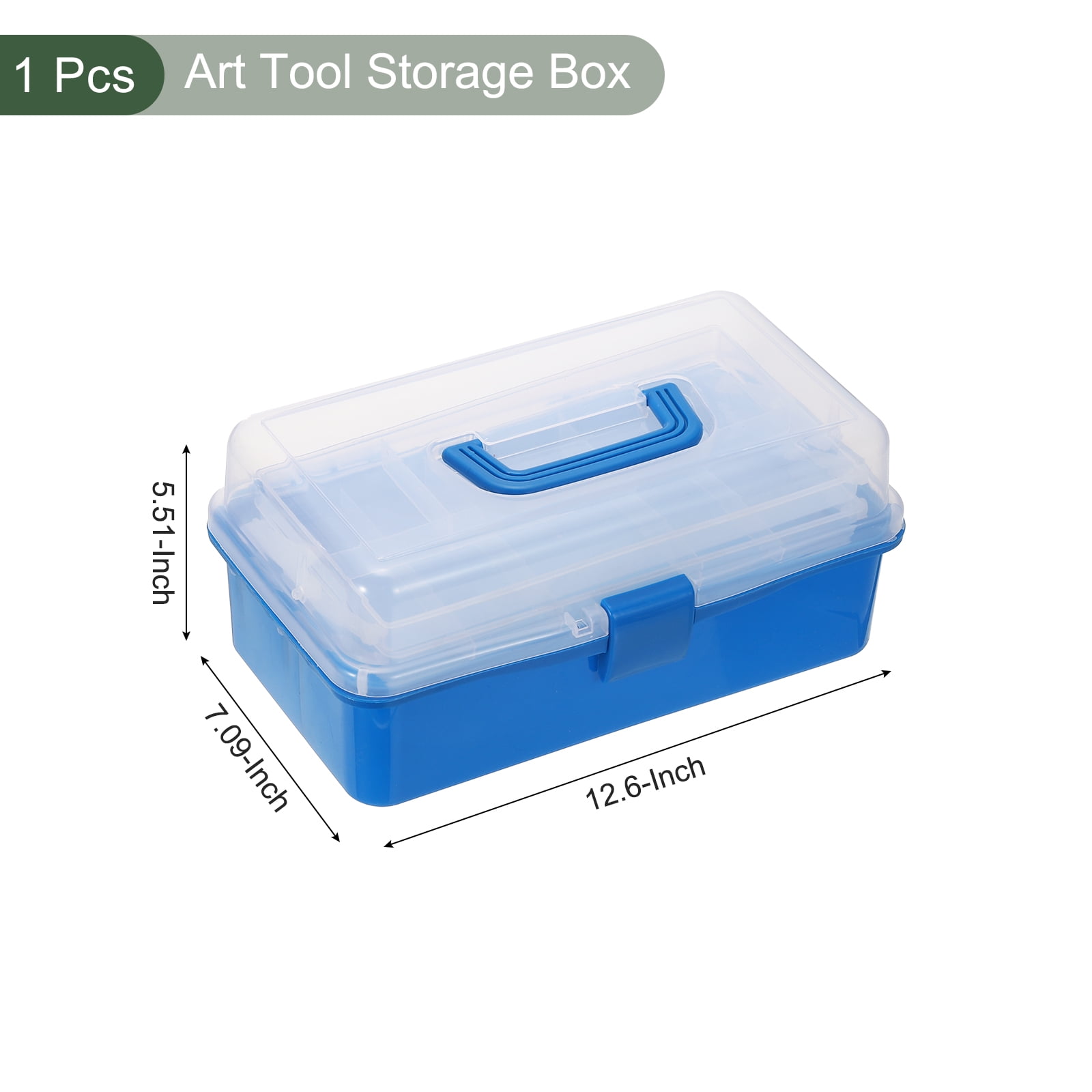 Uxcell Art Supply Storage Organizer, 3-Tray Craft Tool Box Art Supplies Organizer with Handle Buckle for Brushes Paints Stamps, Trans Blue